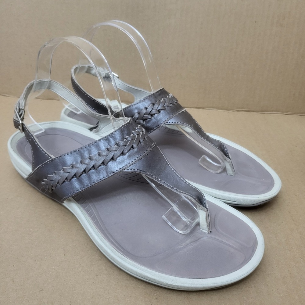 Kuru Letti (Size 11) Womens Sandals Gray Thong Braid Leather Flat